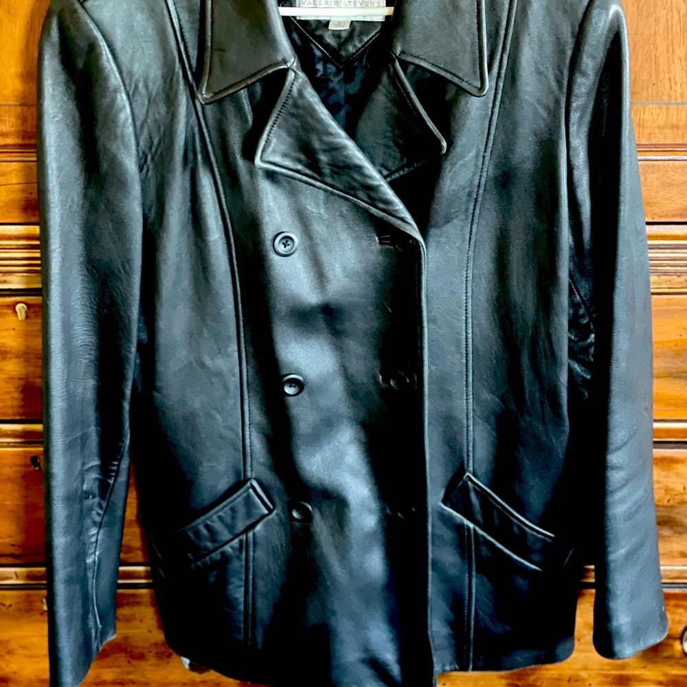 Black leather double breasted blazer/jacket